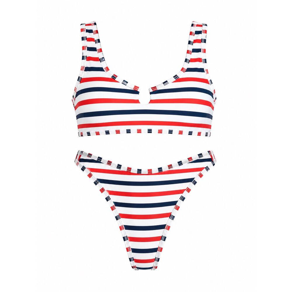 SHEIN Red White Blue Striped Bikini Set Size Small
